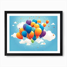 Balloons In The Sky, Colorful Balloons, balloons, simple art, balloons festival, vector art, digital art Art Print