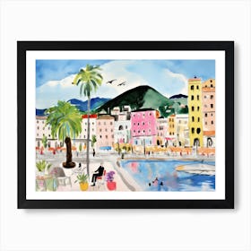 Salerno Italy Cute Watercolour Illustration 3 Art Print