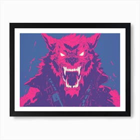 Vibrant Wolf | Neon Glitch Art Art Print