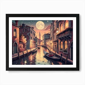Retro Vintage Style A Depiction Of A Venetian Cana Art Print