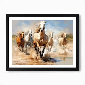 Horses Painting In Mendoza, Argentina, Landscape 3 Art Print