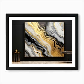 Abstract Art Featuring Liquid Marble Patterns Flowing Together In A Dance Of Grey Black Yellow G (4) Art Print