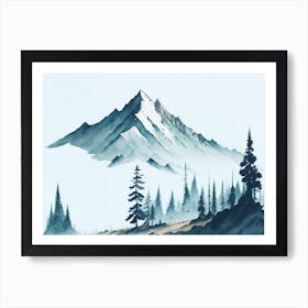 Mountain And Forest In Minimalist Watercolor Horizontal Composition 144 Art Print