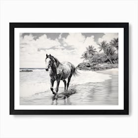 A Horse Oil Painting In Lanikai Beach Hawaii, Usa, Landscape 2 Art Print