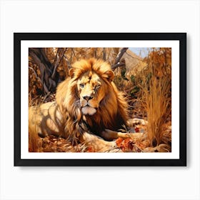 African Lion Resting Realism Painting 2 Art Print