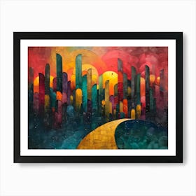 Sunset Cityscape, Cubism Art Print