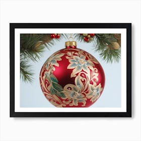 Red And Gold Christmas Ornament Art Print