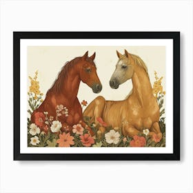 Floral Animal Illustration Horse 2 Art Print