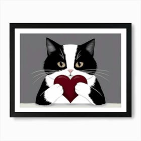 Cat Love: A Cat Holding A Heart Art Print