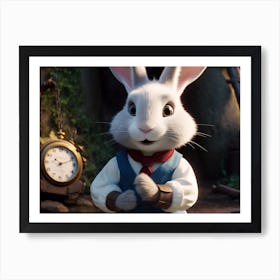 A cute and fluffy white rabbit with big ears and a tie. 3 Art Print