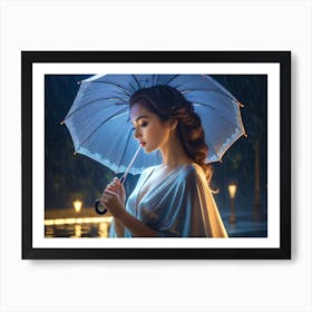 Beautiful Woman In The Rain Art Print