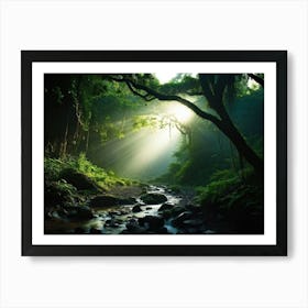 A Winding Path Carved Through An Ancient Forest Lush Greens Enveloping The Trail A Solitary Tree W (2) Art Print