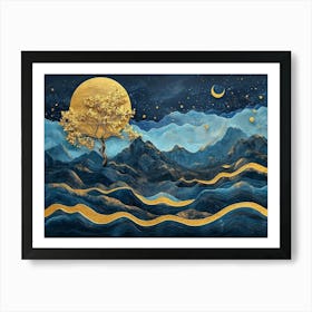 Moon And The Mountains Art Print