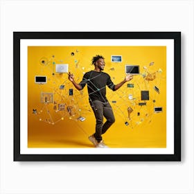 Young Black Man Surrounded By Technology Art Print