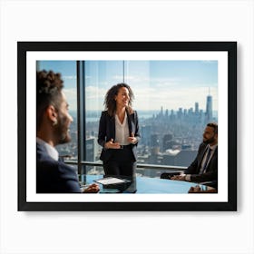 Businesswoman In Mid Presentation Audience Engaged In Active Listening Around Her Vibrant Smiles A (3) Art Print