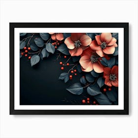 Flowers On A Black Background 3 Art Print