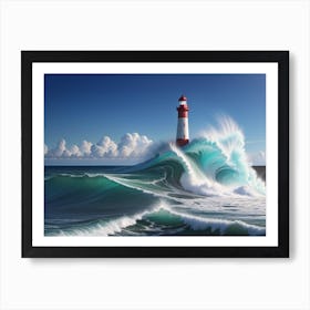 Lighthouse tidal wave Art Print