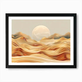 Abstract Desert Landscape With Swirling Sand Dunes And A Large Sun Art Print