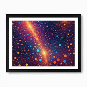 A Colorful Explosion Of Particles And Bokeh Circles In Red, Orange, Blue, And Purple Against A Dark Background, Creating A Dynamic And Festive Feel Art Print