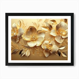 Golden Floral Background, Gold Flowers, Vintage Flower Design, Artwork Gold Luxury, Luxurious Nature Art Print