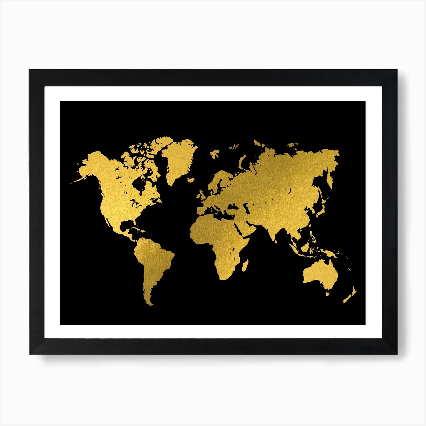 World Map Gold Black Art Print By Mambo Fy
