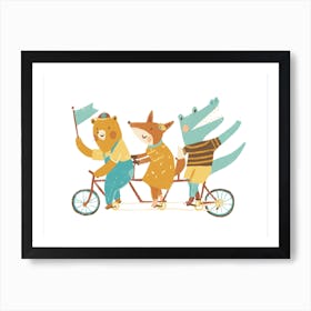 Animal Friends Riding Bike Art Print