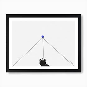 Minimal Illustration A Cat Search The Blue Playball Center Symmetry Pyramid Art Print