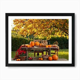 Autumnal Still Life Composition Featuring A Wooden Table Set In A Rustic Garden During The Golden Ho (3) Art Print