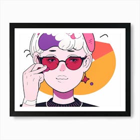 Girl With Pink Hair And Sunglasses Art Print