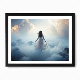 Ethereal Girl Floating Amidst Clouds Dreamy And Surreal Atmosphere Airy And Mystical With A Celest Art Print