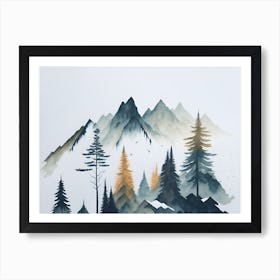 Mountain And Forest In Minimalist Watercolor Horizontal Composition 46 Art Print