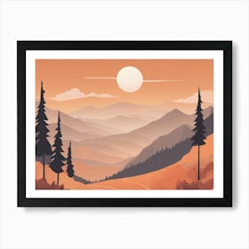 Misty mountains horizontal background in orange tone 41 Art Print