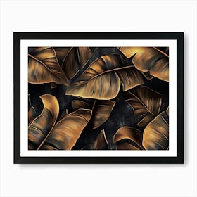 Grunge Bronze Banana and Palm Leaves Art Print