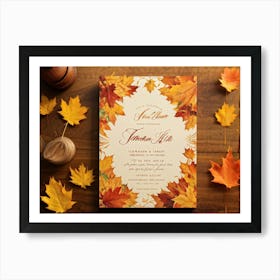 A Vintage Canadian Thanksgiving Invitation Spread Out On A Maple Wood Surface Bathed In The Warm (1) 2 Art Print