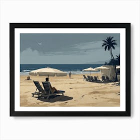 Beach Chairs And Umbrellas hamptons Art Print