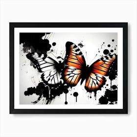 Black And Orange Butterflies Art Print