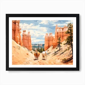 Horses Painting In Bryce Canyon Utah, Usa, Landscape 3 Art Print