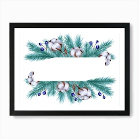 Christmas Frame With Teal Branches Art Print