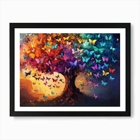 Vibrant Butterfly Tree With Colorful Hanging Leaves, 3d Abstract Art Print