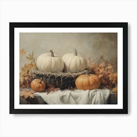 Three Pumpkins In A Basket Art Print