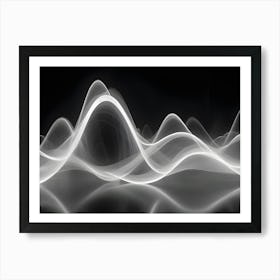 Abstract, Dynamic Waves Of White Light Against A Black Background Art Print