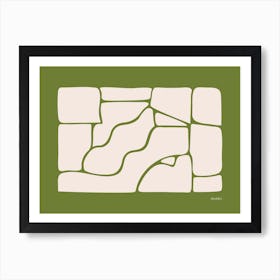 Solid Fluid Landscape Green And Off White Original Abstract Boho Art Print