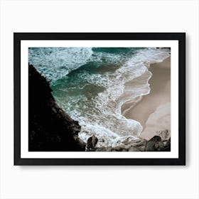 Cliff, Beach, Waves And The Ocean Colour Travel Portugal Landscape Art Print