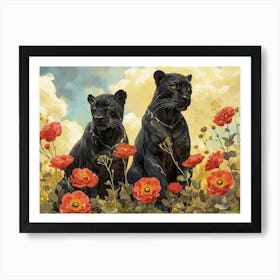 Floral Animal Illustration Black Panther 2 Art Print