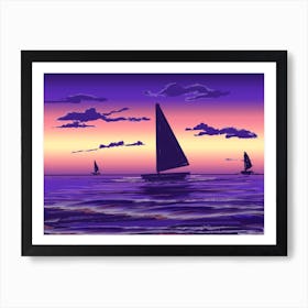 Sailboats At Sunset Art Print