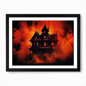 A Haunted House With Fiery And Skittish Autumn Colors Forms The Centerpiece Of A Mysterious Hallowee (3) Art Print