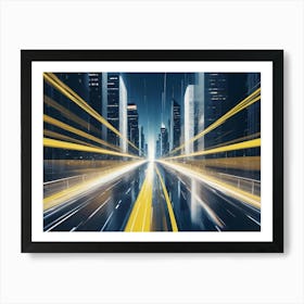 A Futuristic Cityscape With A Highway And Glowing Lines Art Print