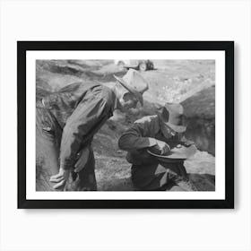 Gold Prospector Blowing Away Dirt To Find The Gold In His Pan While A Visiting Prospector Looks On, Pinos Altos, New Art Print