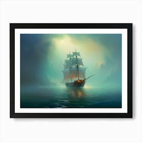 Pirate Ship In The Fog Art Print