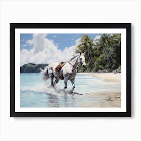 A Horse Oil Painting In Bora Bora French, Polynesia, Landscape 4 Art Print